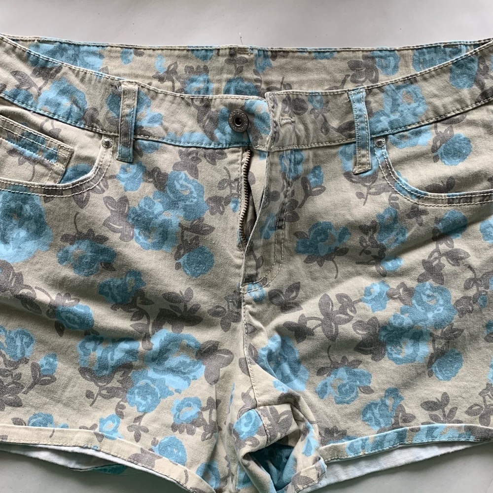 Tan & Blue Floral Shorts